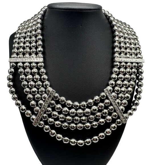 Chico's Necklace NWT Jewlery Statement 21" Adjustable Silver Tone Layered Beads - Picture 2 of 8